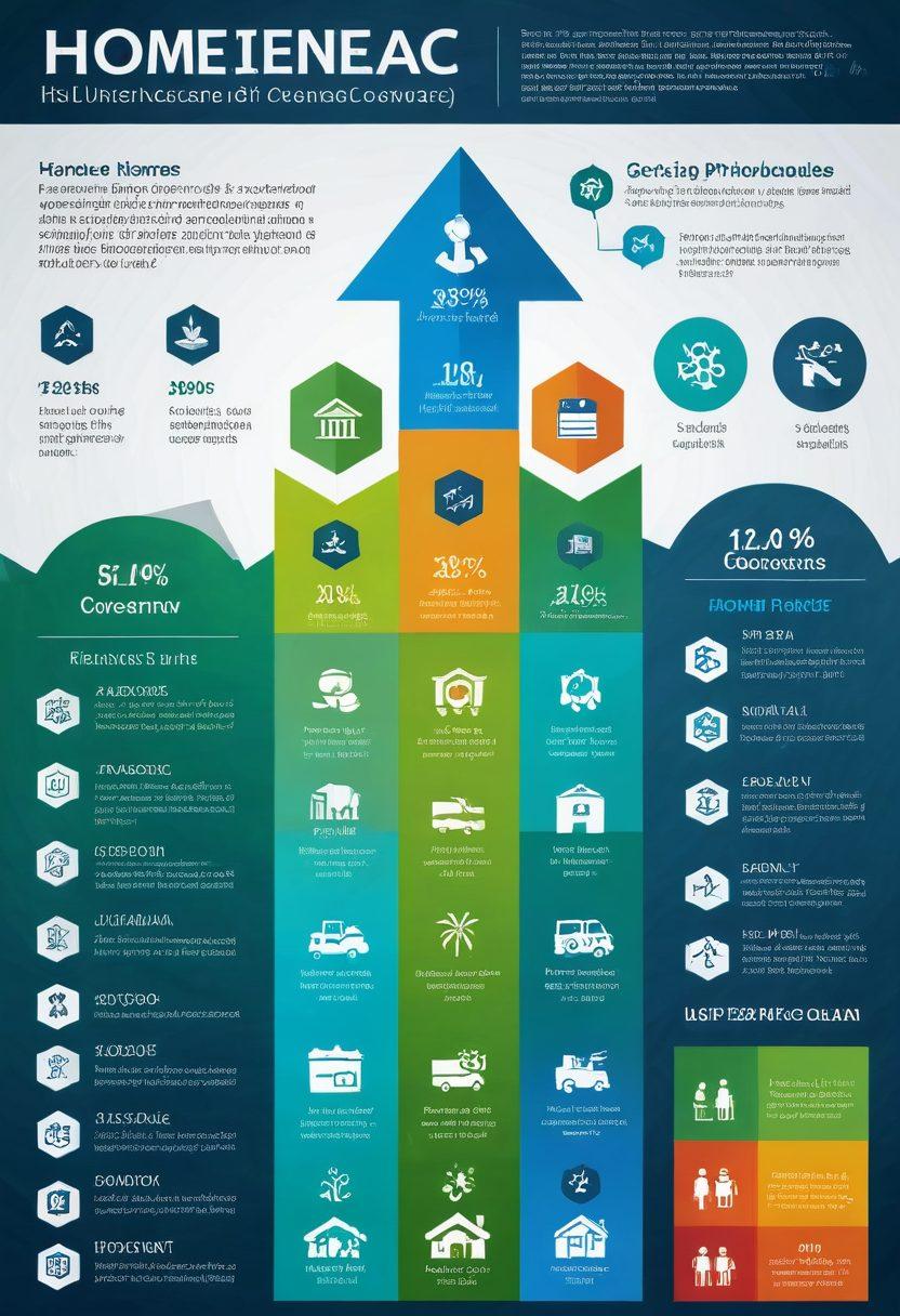 A visually engaging infographic showcasing various insurance coverage options and their costs, with a step-by-step process illustrated through colorful charts and icons. Include icons representing home, health, auto, and life insurance, along with a cost comparison table. The background should be clean and professional, with a blend of blue and green hues to convey trust and reliability. super-realistic. vibrant colors. infographic style.